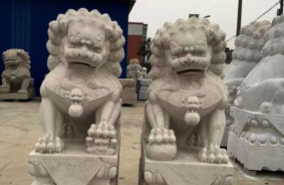 中式石雕狮子汉白玉看门动物雕塑